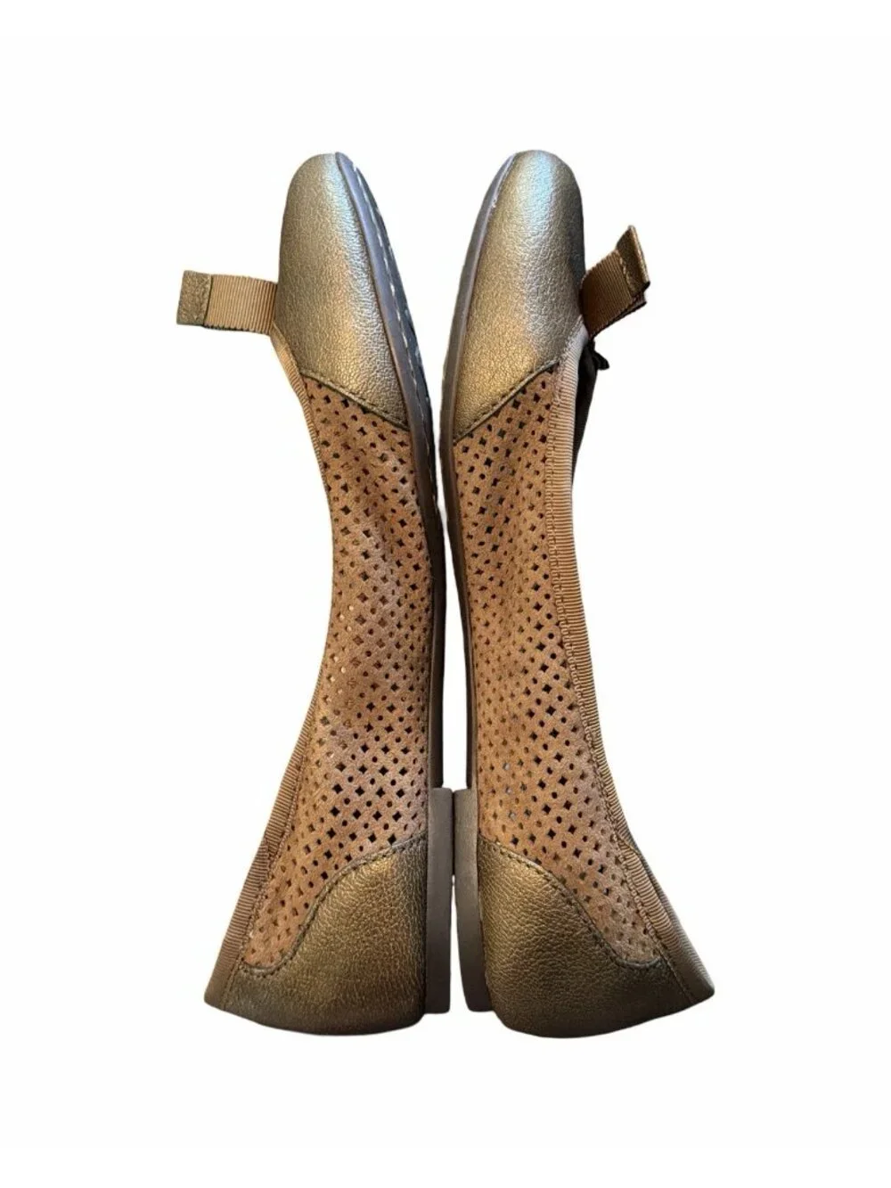 Born Mardea Ballet Flats Shoes Bronze Perforated Leather Slip On Bow Women’s 9 M